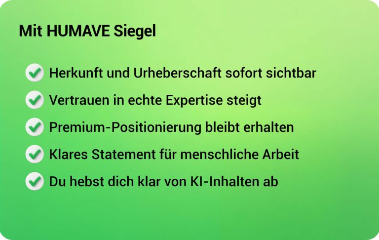 Vergleich: KI Inhalte vs menschliche Arbeit mit HUMAVE Label Mit und ohne HUMAVE Kennzeichnung im Vergleich: Unterschiede zwischen KI-generierten und menschlich erstellten Inhalten hinsichtlich Vertrau